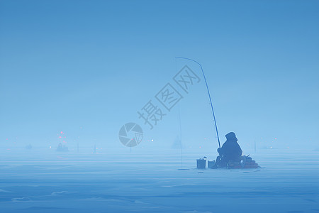 冬季垂钓冰湖上垂钓的男子插画