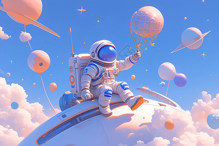 火箭素材梦幻的宇航员和星球插画