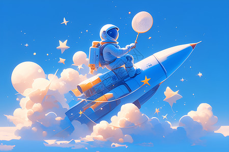 火箭上的卡通宇航员背景图片