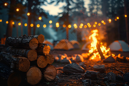 树林中的木材和火焰背景