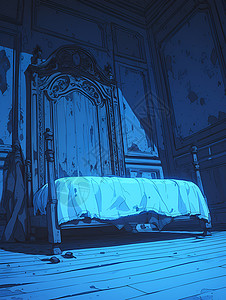 黑暗卧室黑暗房屋内的木床插画