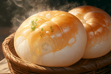 热包子热蒸白馒头食物插画