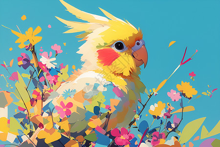 可爱的鸟类创作的鹦鹉油画插画