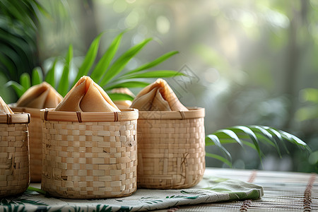 竹篮中健康的粽子背景图片