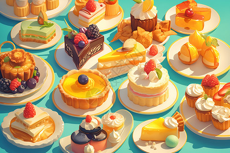 糕点摆拍展示的美味甜品插画