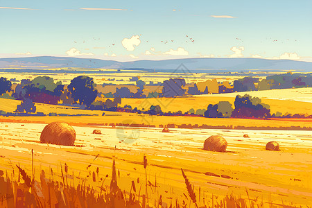 田野中的麦草堆高清图片