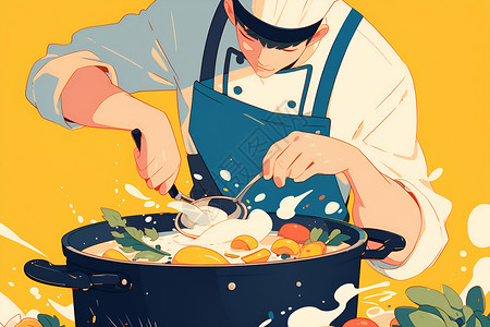 食材制作烹饪美味食材的大厨插画