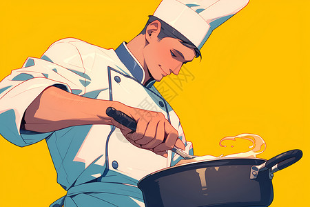 卡通大厨制作美食的大厨插画