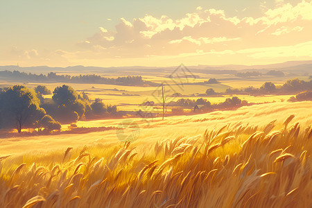 金色的田野金色的农业麦田插画