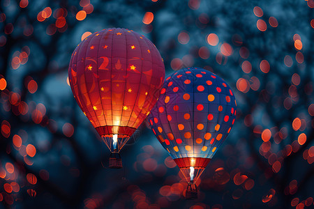 精美装饰热气球夜幕中的热气球背景