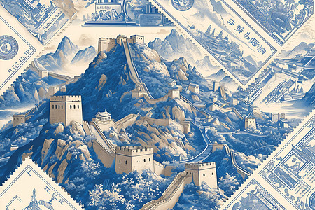 邮票上的长城背景图片