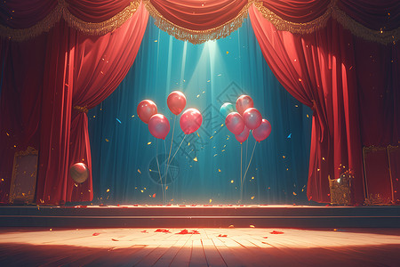 渐变装饰舞台舞台上的气球插画