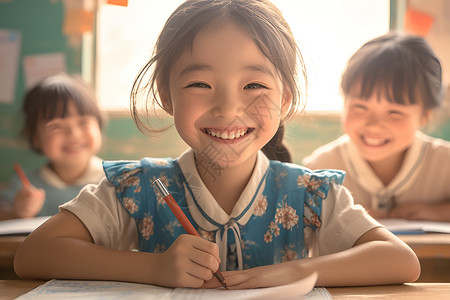 课堂上的快乐女孩背景图片