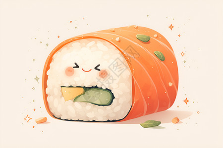 葱花卷拟人化的寿司插画