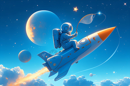 奇幻科技漂浮太空中的宇航员插画