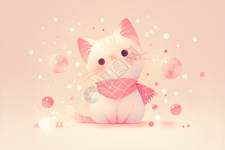 黄色猫咪可爱的粉色猫咪插画