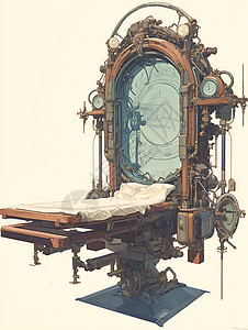 时光旅行机器中的木质床背景图片