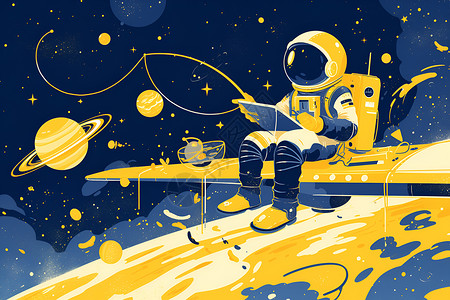 火箭舱顶上的宇航员插画