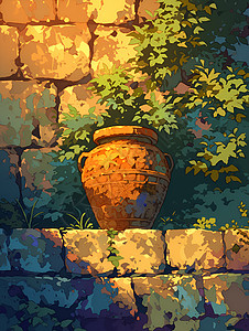 石墙前的花盆背景图片
