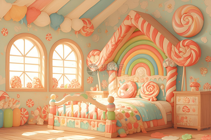 彩虹梦境中的糖果屋图片