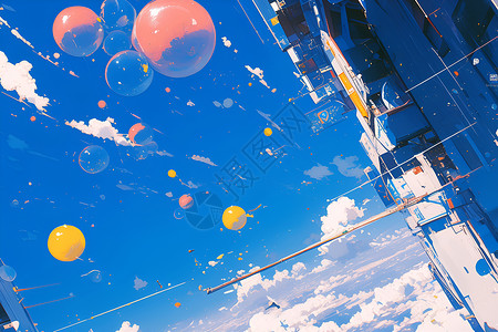 气球艺术素材浮游于天际的气球插画