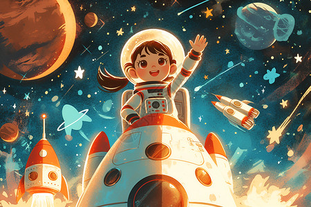 火箭少女探索太空的少女插画