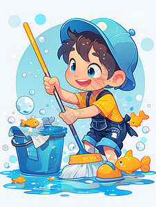 泡沫在滴在打扫的男孩插画