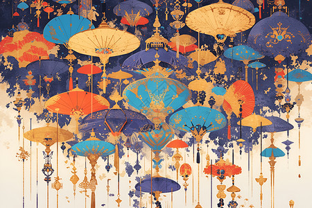 精美图案的雨伞背景图片