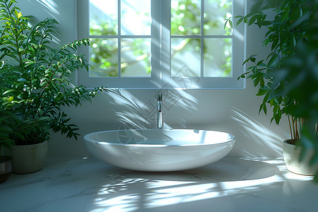 玻璃光影窗前的洗手池背景