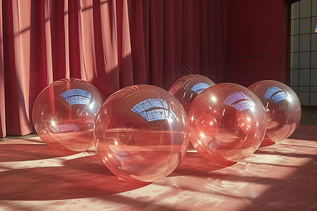 素材透明窗帘透明的五个气球背景