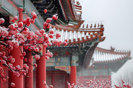 雪中的故宫红墙雪景高清图片