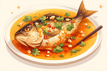 红油辣椒美味的的麻辣蒸鱼插画