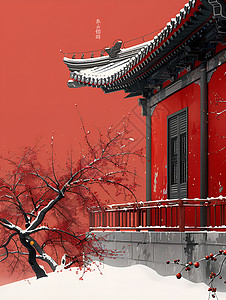 冬日的故宫红墙雪景高清图片