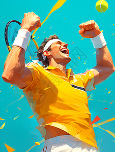 网球球拍胜利的运动员插画