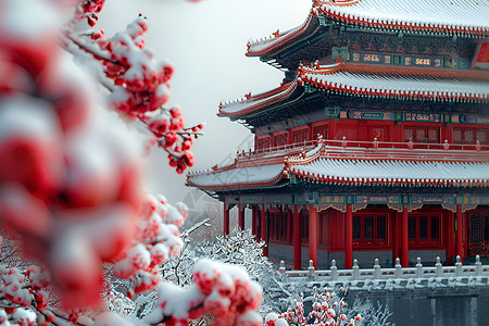 故宫雪景图银装素裹的故宫背景