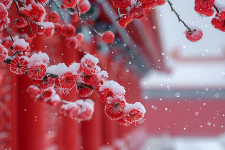 白雪雪晶雪中的腊梅背景