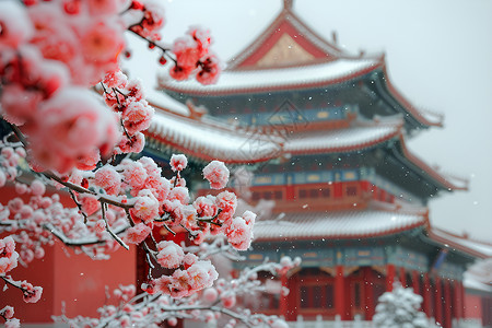 红墙雪景一片素雅的故宫背景