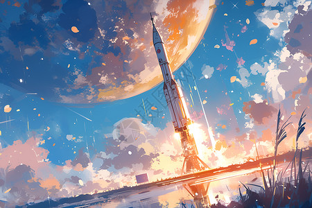 中国火箭太空探险的壮丽景象背景图片