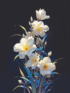 清新美丽幽静的白色花朵插画