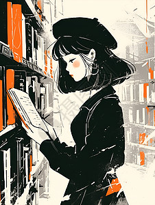 图书馆看书的女孩背景图片