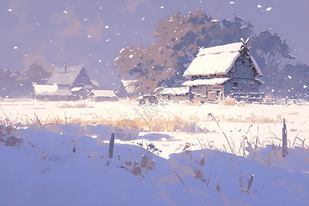 冰雪覆盖的村庄背景图片