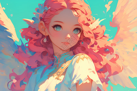 玫瑰色的一个拥有玫瑰色头发和翅膀的女孩插画