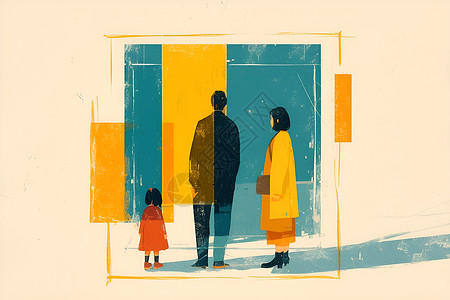 极简家庭家庭的极简主义风格的照片插画