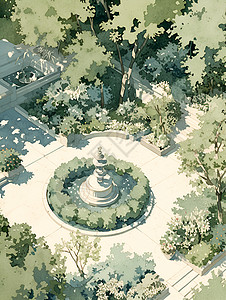 金沙空中花园公园里的美景插画