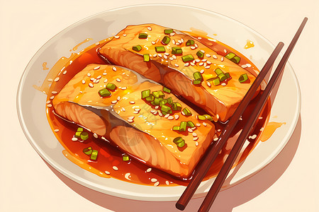 鱼肉干辣椒酱蒸鱼美食插画