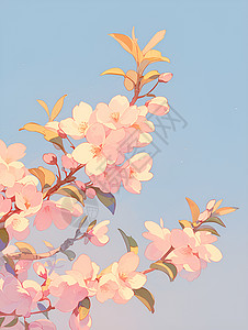 盛开的桃花天空下的桃花插画
