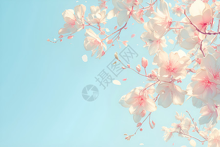桃花纷飞落满天和煦天空中的花朵盛开插画