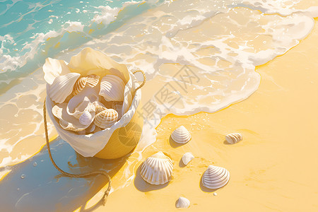 浪漫海滩美景插画
