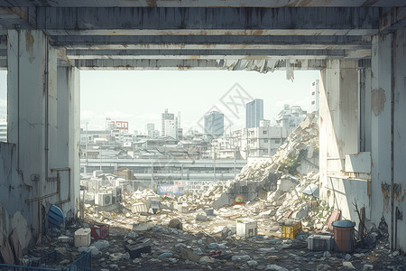 废弃建筑堆积的建筑垃圾插画