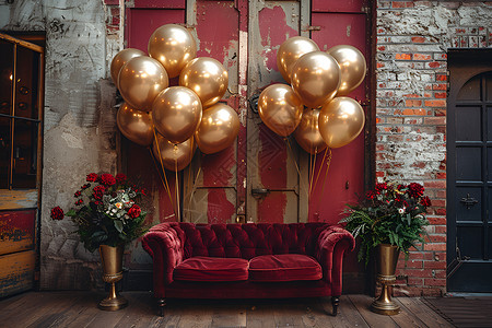 金色沙发沙发后面的气球背景